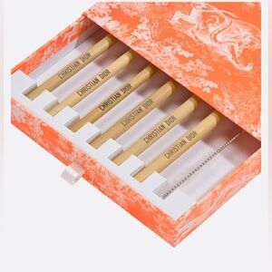NWT Christian Dior Reusable Bamboo Straws with Blue Keepsake Printed Gift Box
